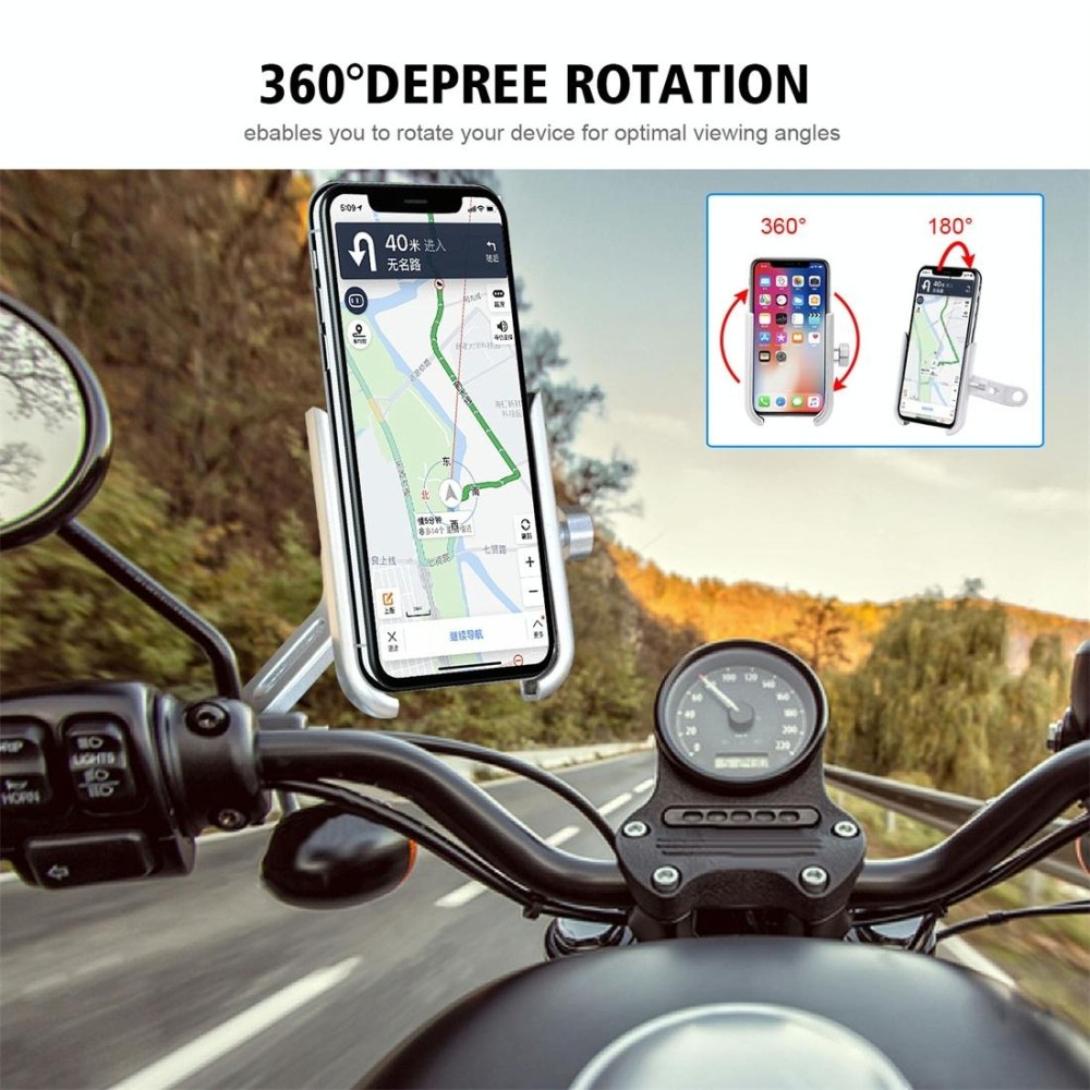 Motorcycle Rotatable Aluminium Alloy Mobile Phone Holder Bracket, Rearview Mirror Version(Silver)