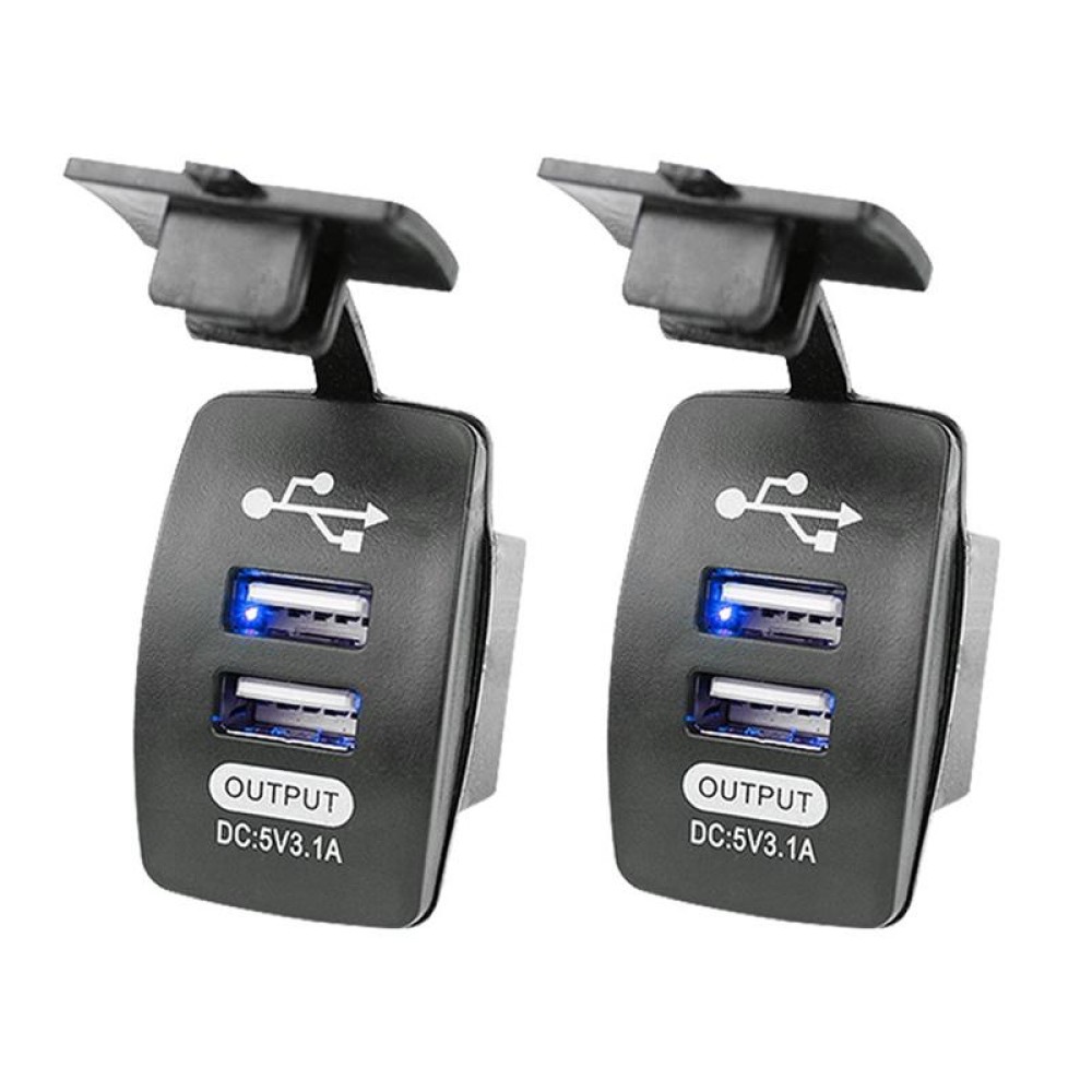 2 PCS Switch Type Dual USB 3.1A Car Charger 12-24V(Blue Light)