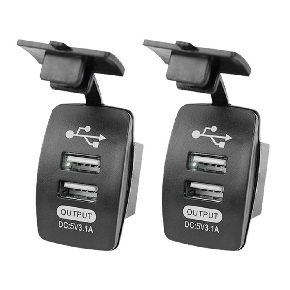 2 PCS Switch Type Dual USB 3.1A Car Charger 12-24V(White Light)