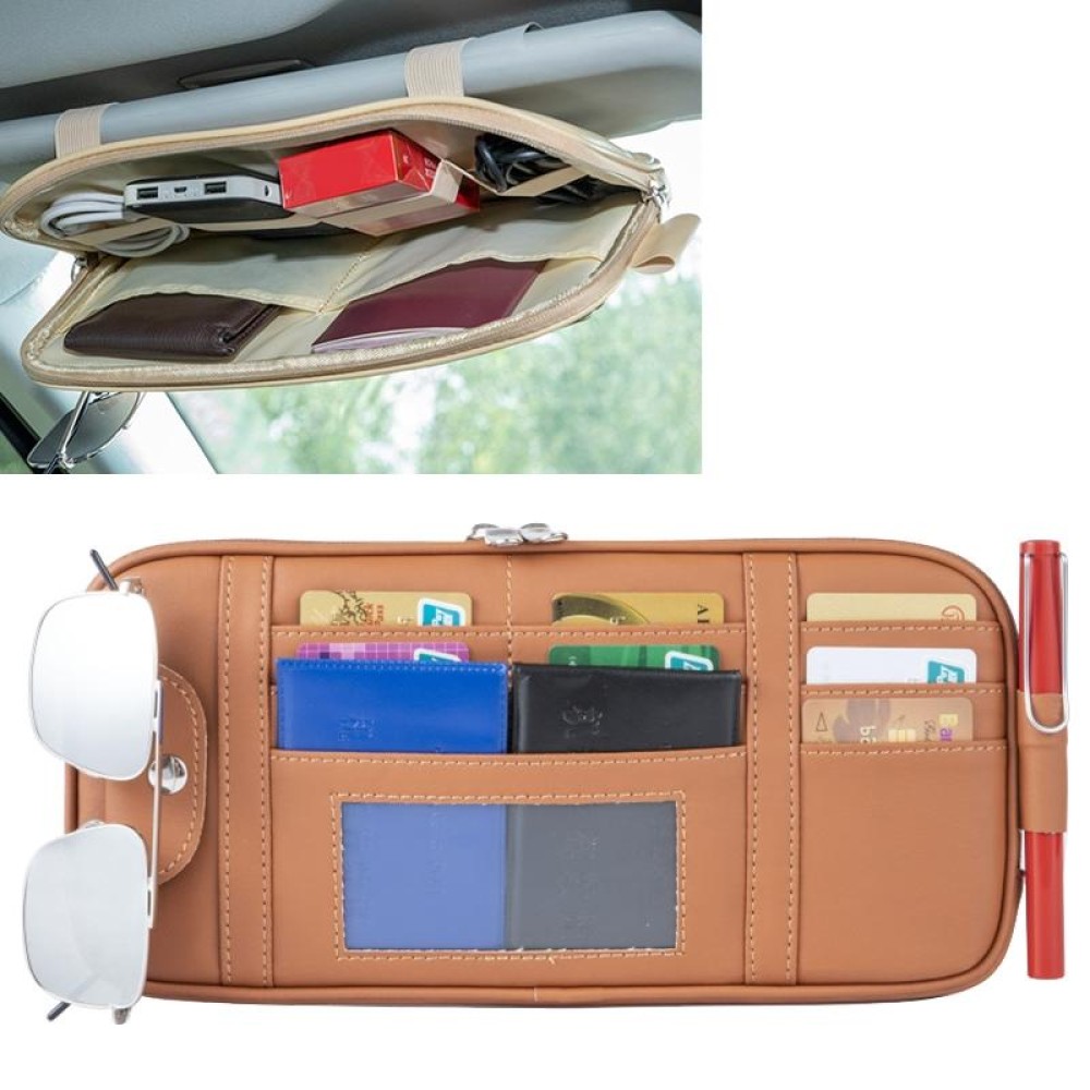Universal Car Multi-functional Sun Visor Card Clip Bags Glasses Bill Clip Holder (Brown)