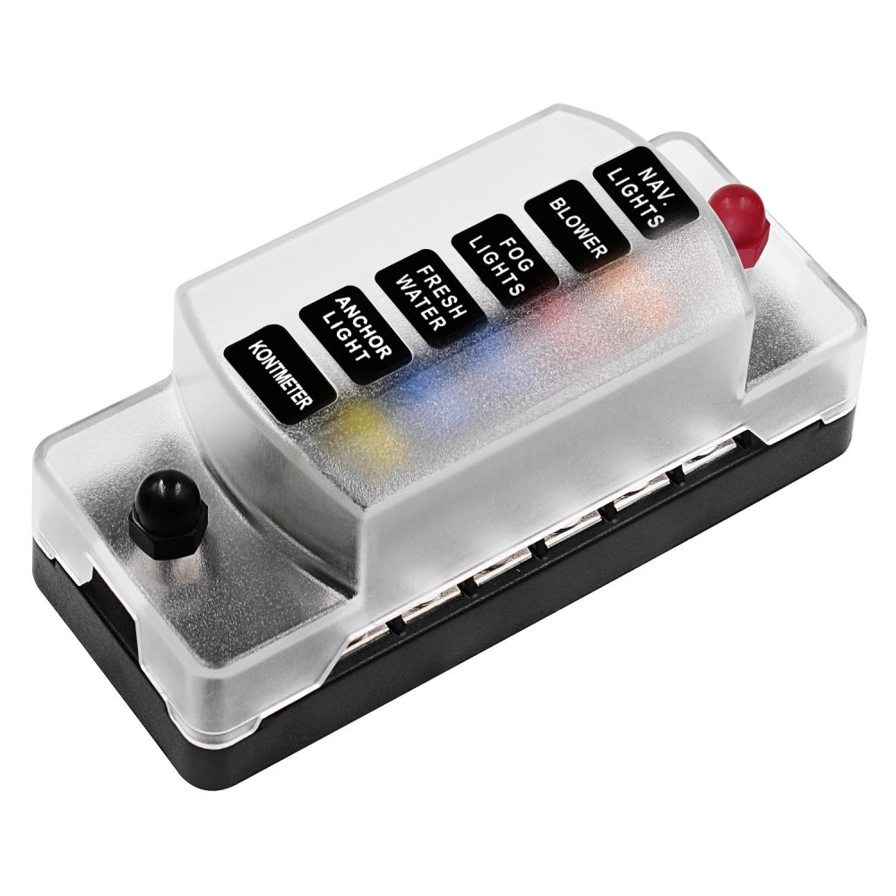 ZH-978A1 FB1901 1 In 6 Out 6 Ways Independent Positive Negative Fuse Box with 12 Fuses for Auto Car Truck Boat