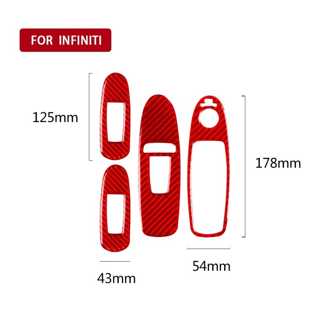 Car Carbon Fiber B Style Window Glass Lift Panel Decorative Sticker for Infiniti Q50 2014-2020, Right Drive(Red)