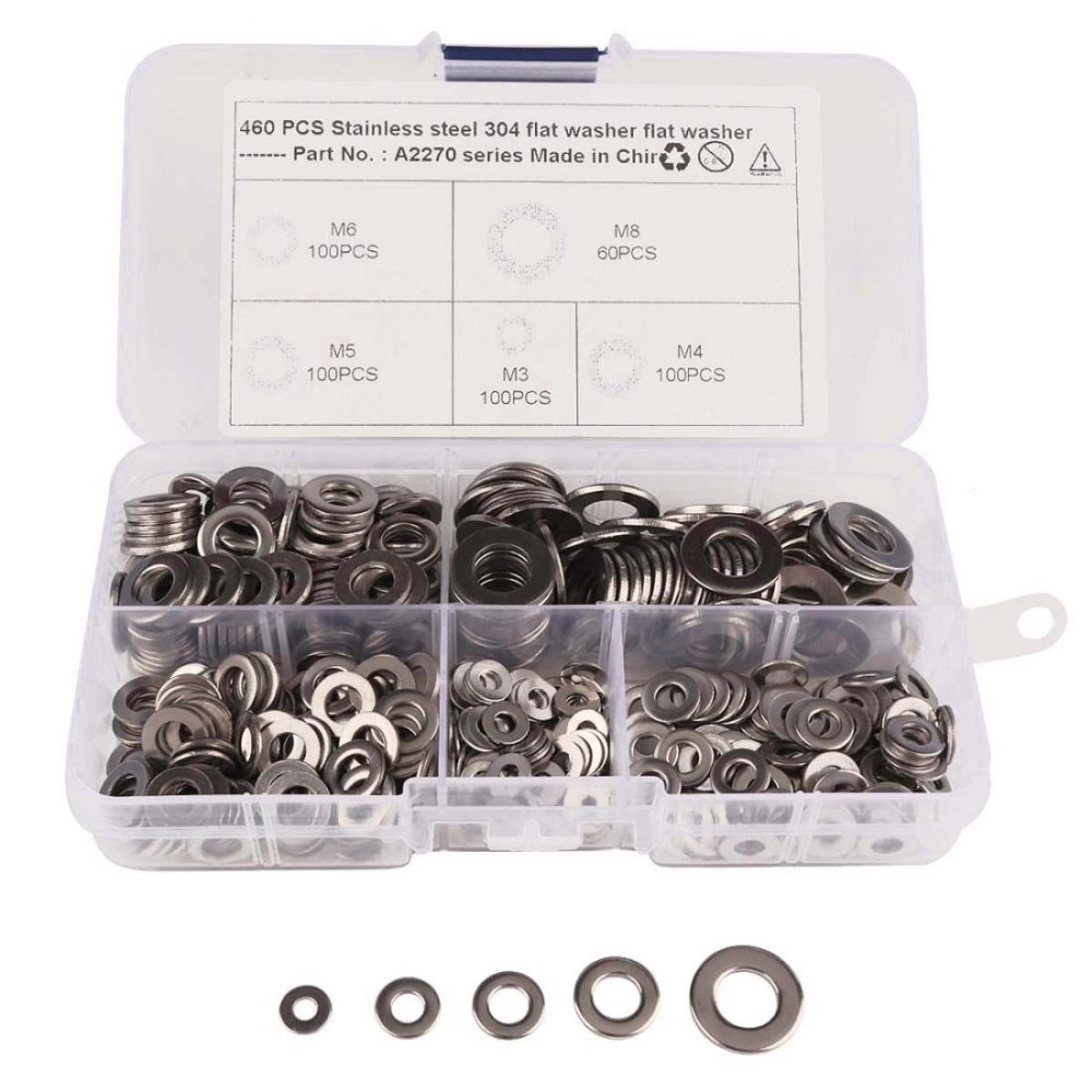 460 PCS Stainless Steel Spring Lock Washer Assorted Kit for Car / Boat / Home Appliance