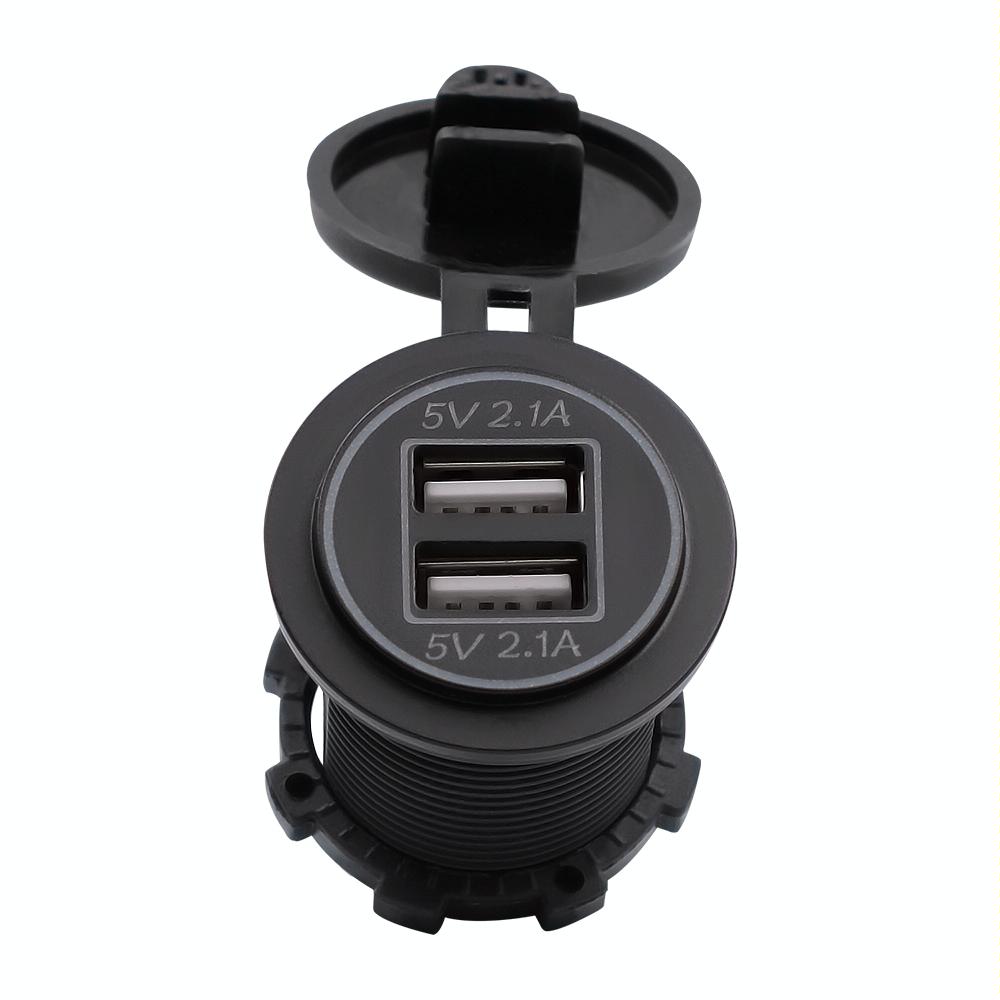 Universal Car Dual USB Charger Power Outlet Adapter 4.2A 5V IP66 with Aperture + 60cm Cable(Orange Light)