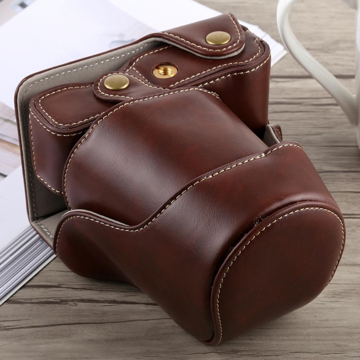 Full Body Camera PU Leather Case Bag with Strap for Fujifilm X-A5 (Coffee)