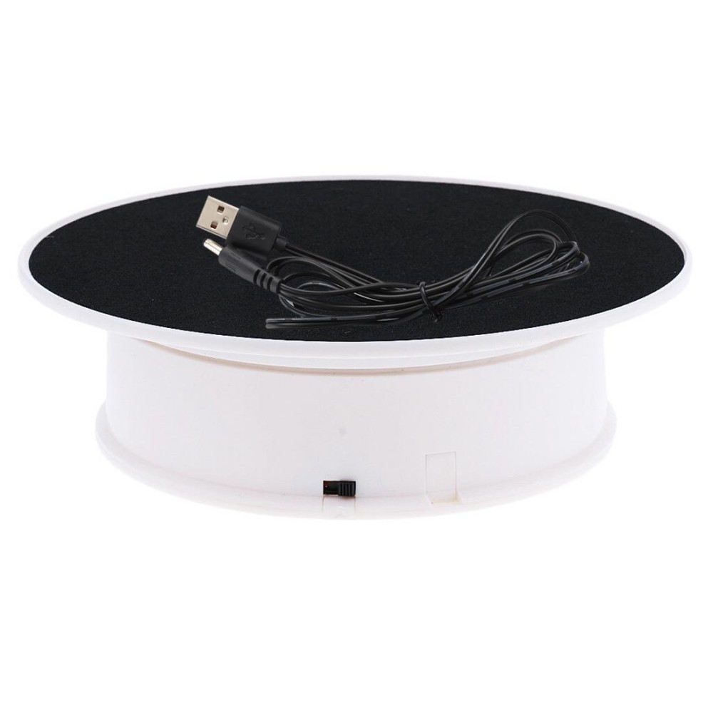 20cm 360 Degree Electric Rotating Turntable Display Stand Photography Video Shooting Props Turntable, Load 1.5kg, Powered by Battery & USB(White + Black)