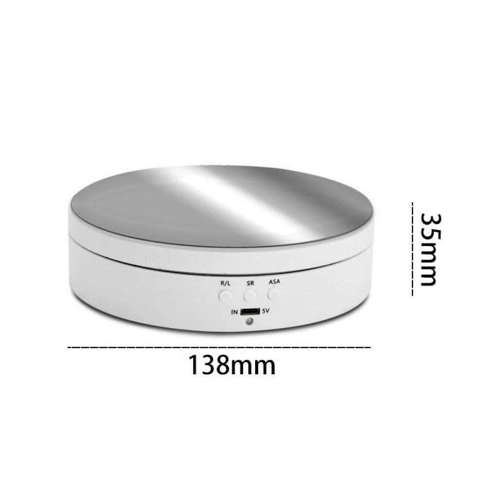 13.8cm Mirror Style USB Charging Smart 360 Degree Rotating Turntable Display Stand Video Shooting Props Turntable for Photography, Load 3kg(White)