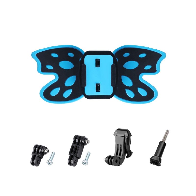 Butterfly Helmet Mount Adapter with 3-Way Pivot Arm & J-Hook Buckle & Long Screw for GoPro Hero11 Black / HERO10 Black /9 Black /8 Black /7 /6 /5 /5 Session /4 Session /4 /3+ /3 /2 /1, DJI Osmo Action and Other Action Cameras (Blue)