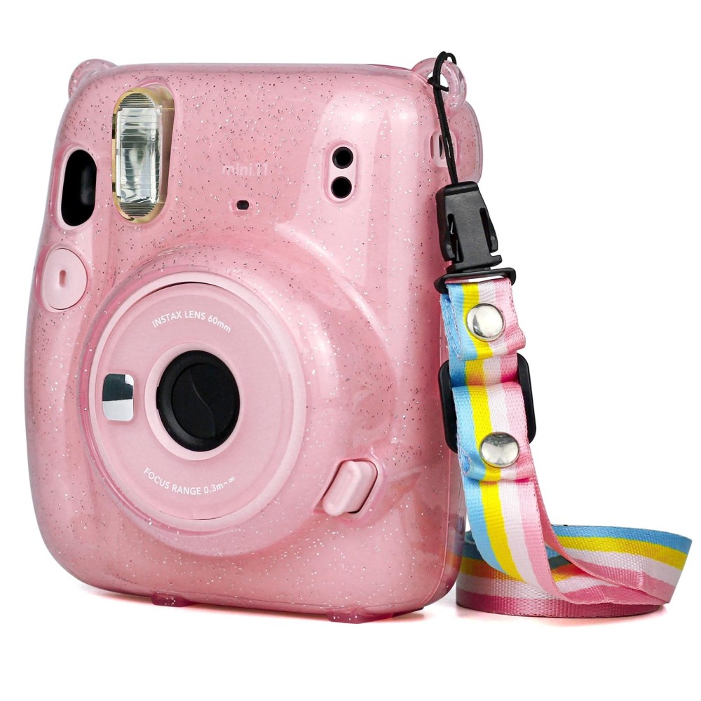Glitter Power Crystal Case with Strap for FUJIFILM Instax mini 11 (Pink)