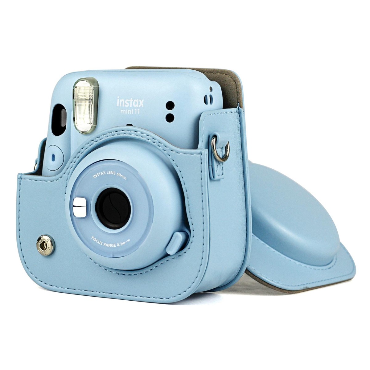 Solid Color Full Body Camera Leather Case Bag with Strap for FUJIFILM Instax mini 11 (Blue)