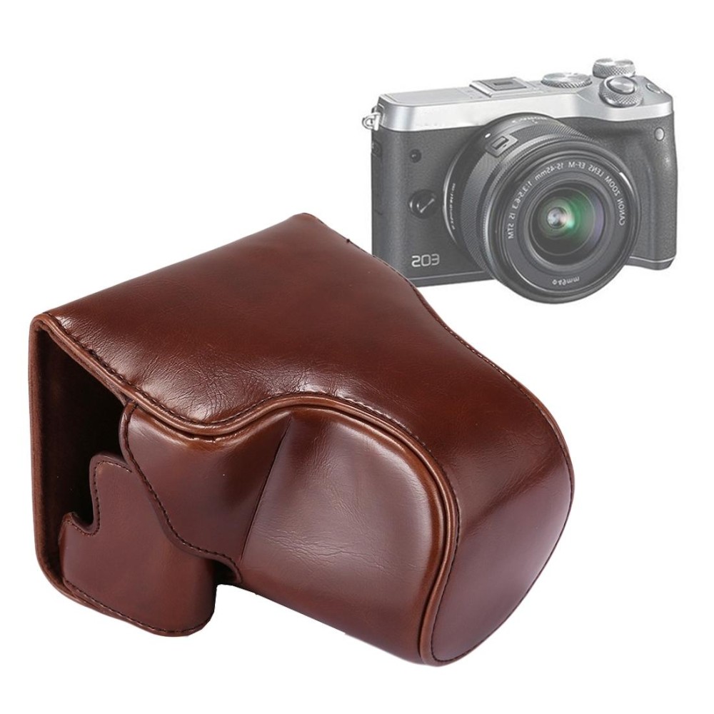 Full Body Camera PU Leather Case Bag with Strap for Canon EOS M6 (Coffee)