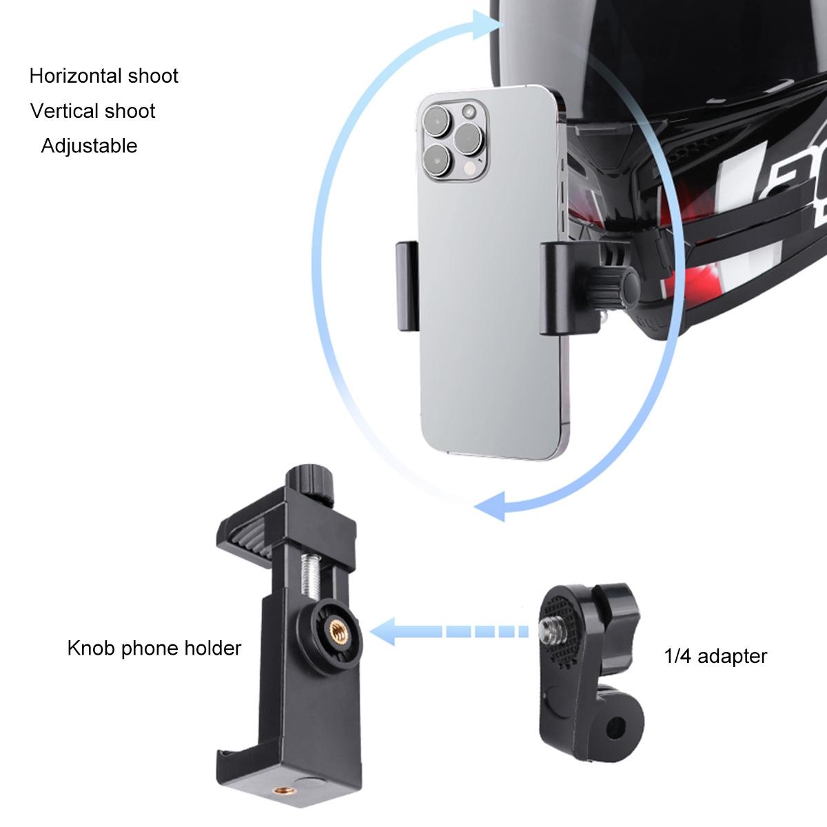 Foldable Bending Action Camera Phone Helmet Mount Kit with J-Hook Buckle & Rotation Phone Clamp & Adapter (Black)