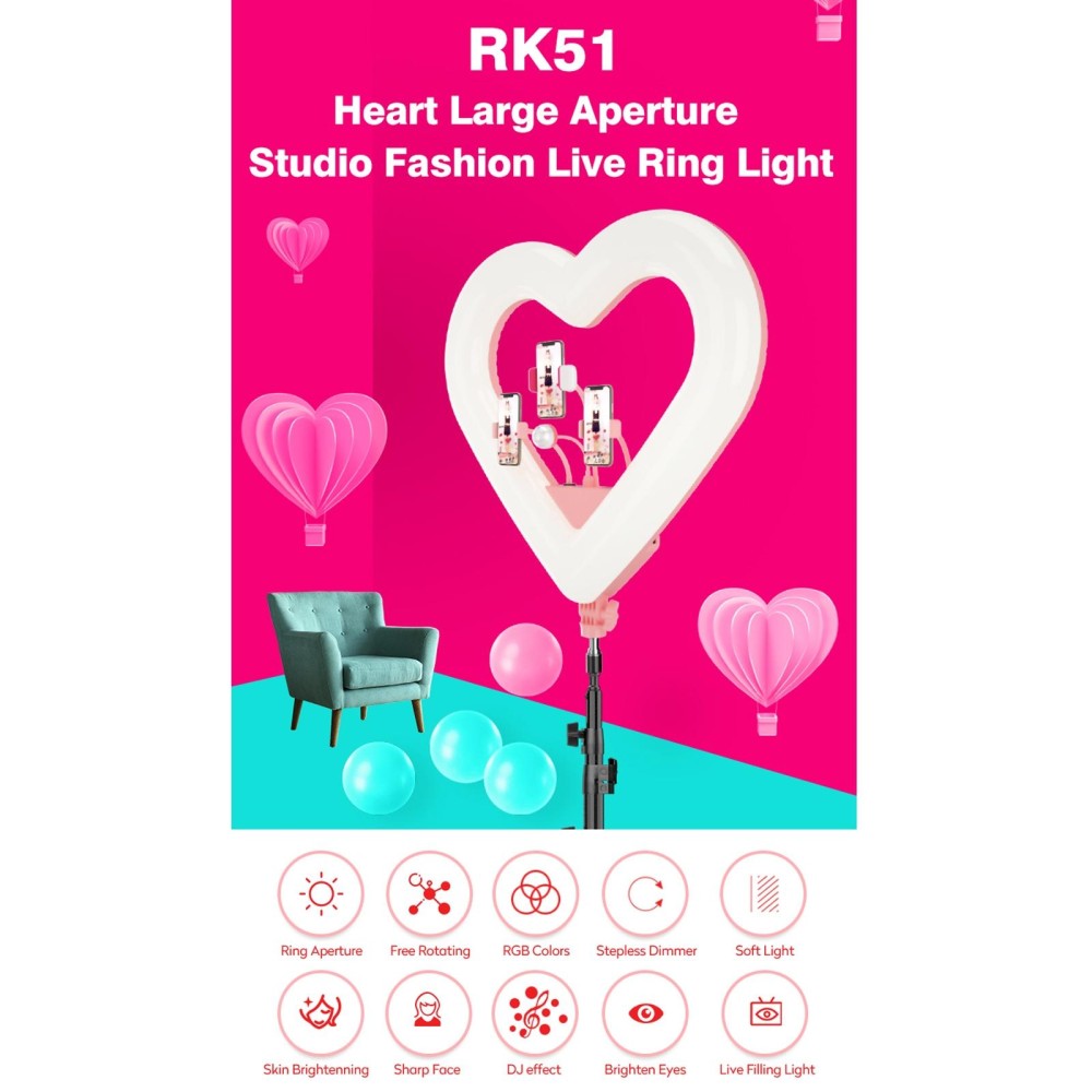 RK51 51cm Heart Shape Live Broadcast Beauty Ring Selfie Fill Light without Tripod