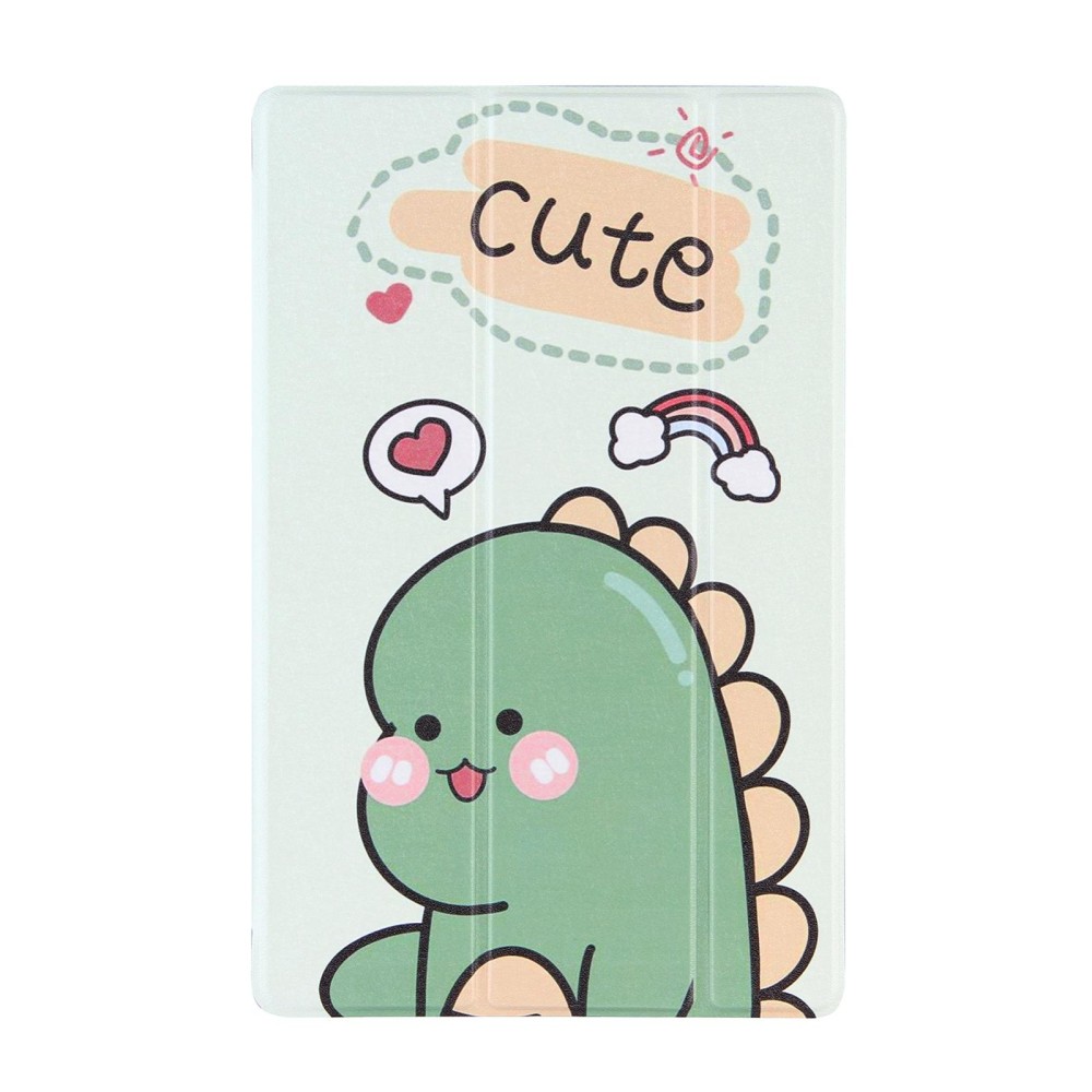 For Samsung Galaxy Tab A7 10.4 (2020) Coloured Drawing Pattern Horizontal Flip Leather Case with Three-folding Holder(Green Dinosaur)