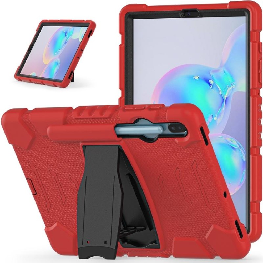 For Samsung Galaxy Tab S6 T860 3-Layer Protection  Screen Frame + PC + Silicone Shockproof Combination Case with Holder(Red+Black)