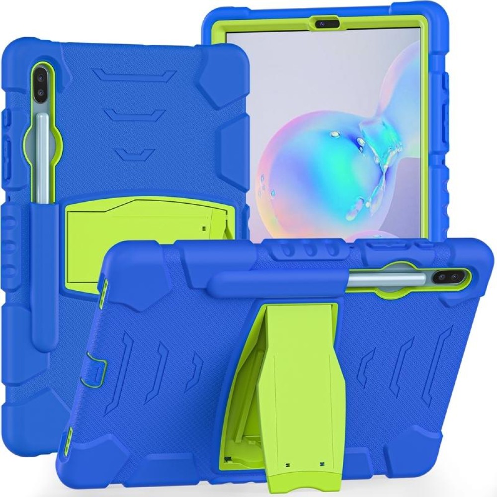 For Samsung Galaxy Tab S6 T860 3-Layer Protection  Screen Frame + PC + Silicone Shockproof Combination Case with Holder(Blue+Lime)