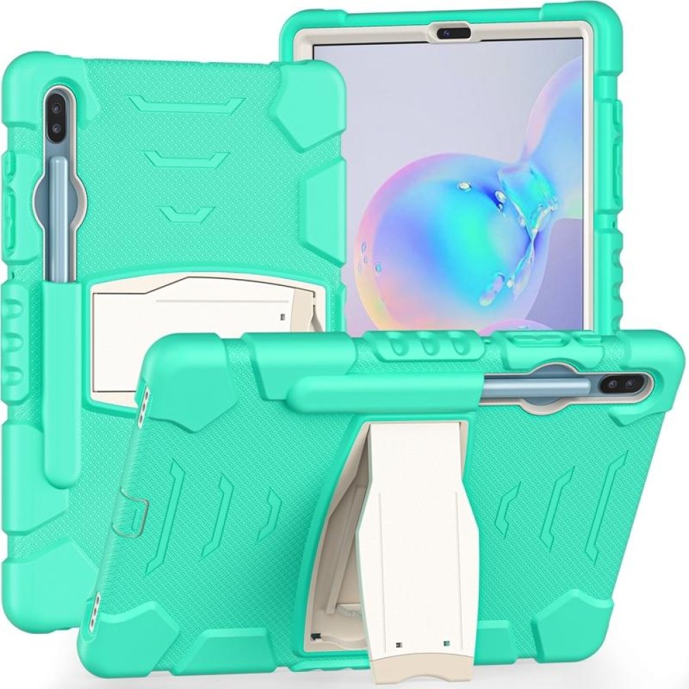 For Samsung Galaxy Tab S6 T860 3-Layer Protection  Screen Frame + PC + Silicone Shockproof Combination Case with Holder(Mint Green)