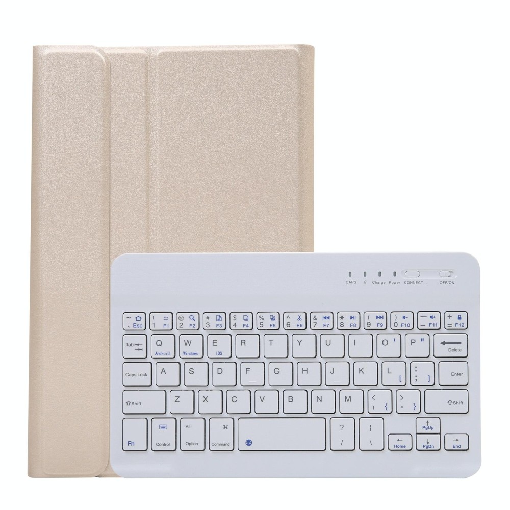 A220 Splittable Bluetooth Keyboard Leather Tablet Case for Samsung Galaxy Tab A7 Lite 8.7 T220 / T225, with Holder & Elastic Band Function(Gold)