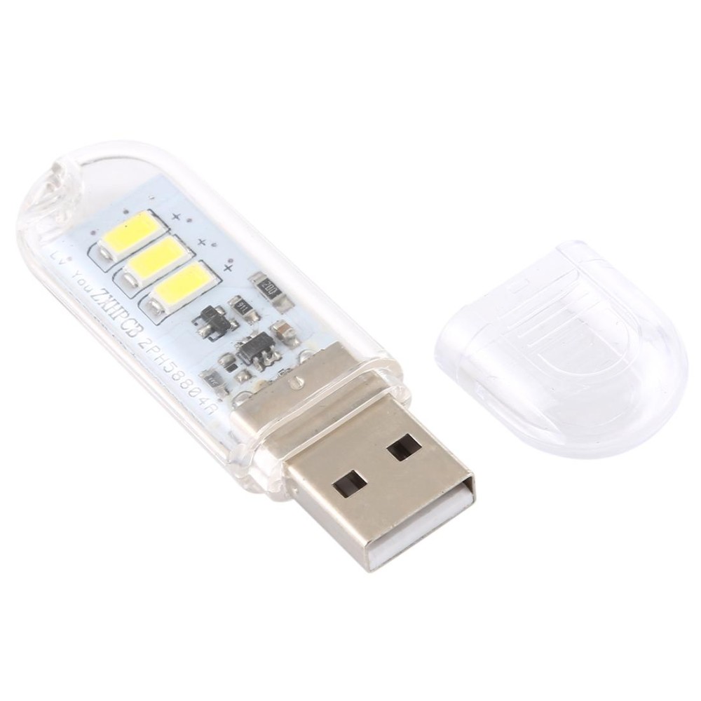 3W 3LEDs 5V 80LM USB LED Book Light Portable Night Light White Light