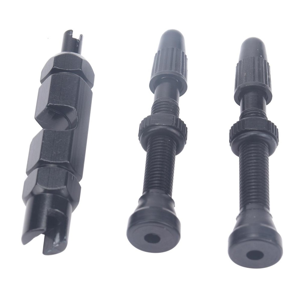 A5701 2 PCS 40mm Black French Tubeless Valve Core with Black Disassembly Tool for Road Bike