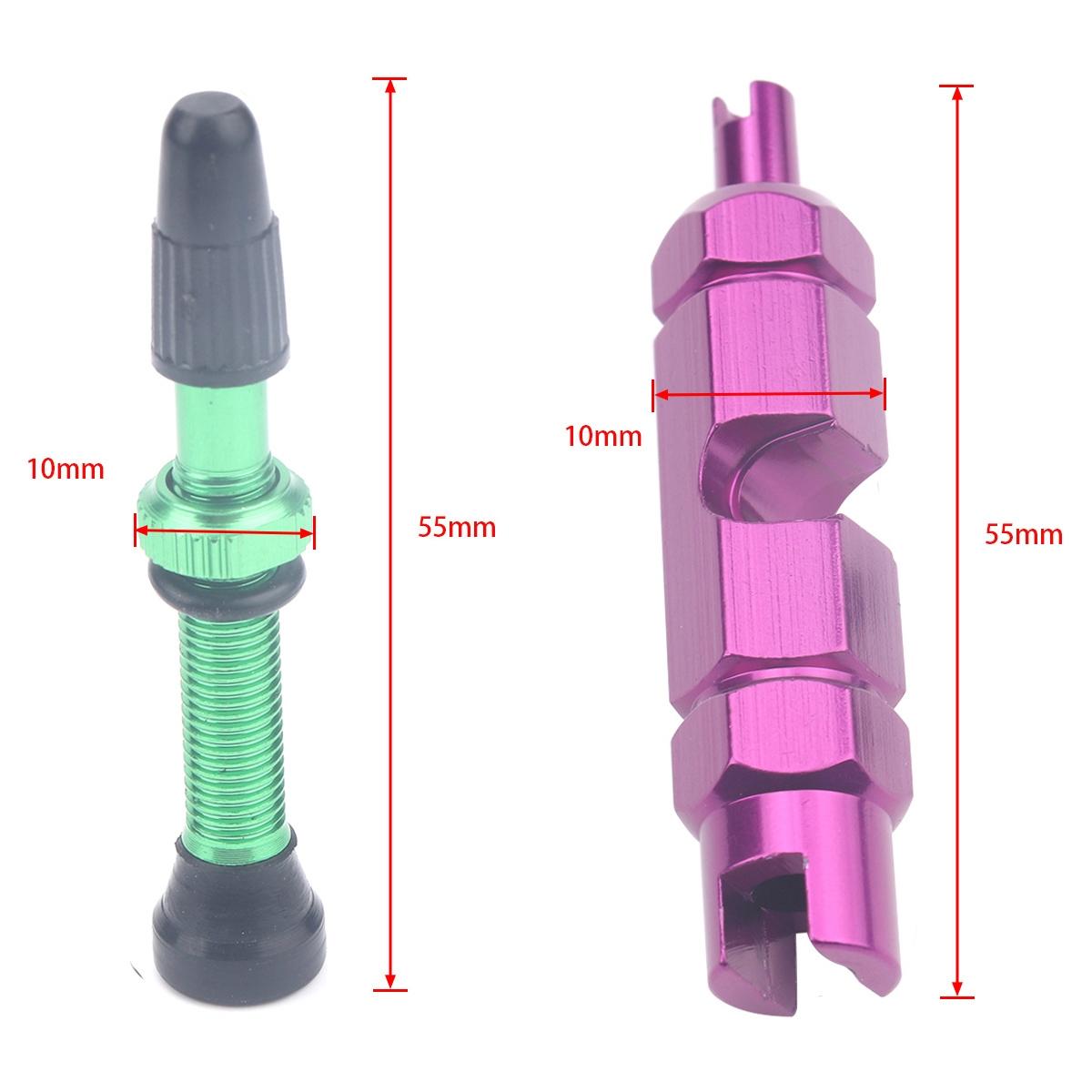 A5598 2 PCS 40mm Green French Tubeless Valve Core with Purple Disassembly Tool for Road Bike
