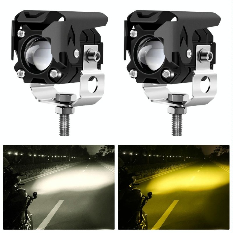 1 Pair M1 Motorcycle Rectangular Lens Spotlight External Work Light(Yellow White)