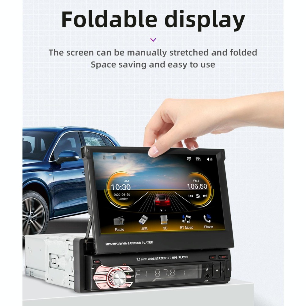 9601C HD 7 inch Manually Retractable Screen Car MP5 Player GPS Navigation Bluetooth Radio, Support Mirror Link & FM & TF Card & USB