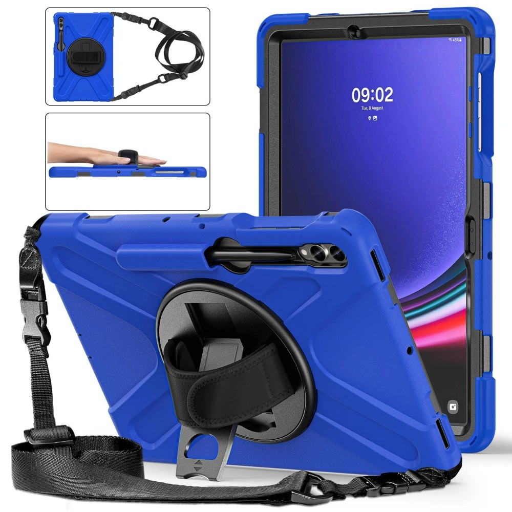 For Samsung Galaxy Tab S7 FE T730 / S7+ / S9+ /S8+ Silicone + PC Protective Case with Holder & Shoulder Strap(Blue)