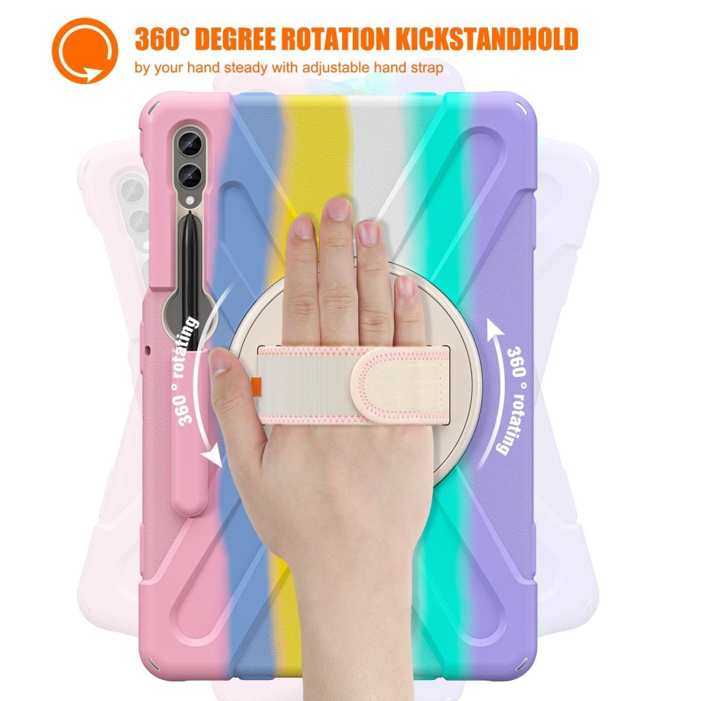 For Samsung Galaxy Tab S7 FE T730 / S7+ / S9+ /S8+ Silicone + PC Protective Case with Holder & Shoulder Strap(Colorful Pink)