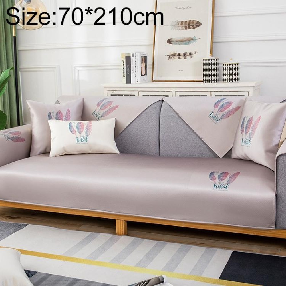 Feather Pattern Summer Ice Silk Non-slip Full Coverage Sofa Cover, Size:70x210cm(Light Grey)