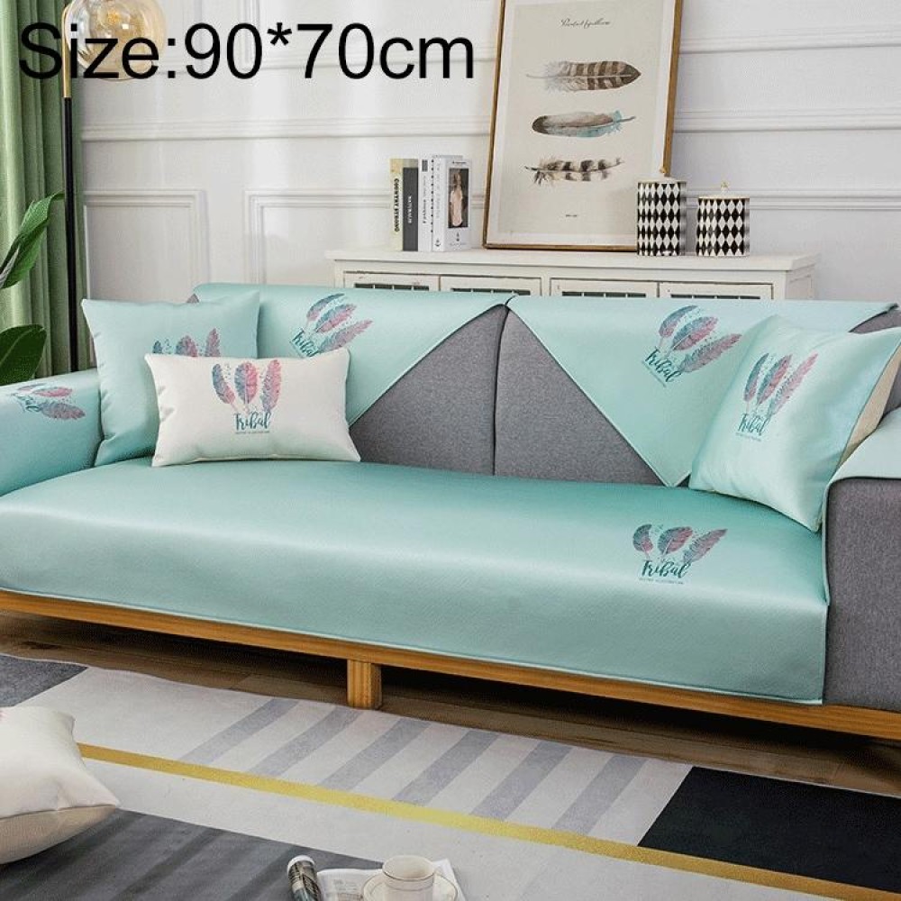 Feather Pattern Summer Ice Silk Non-slip Full Coverage Sofa Cover, Size:90x70cm(Light Green)