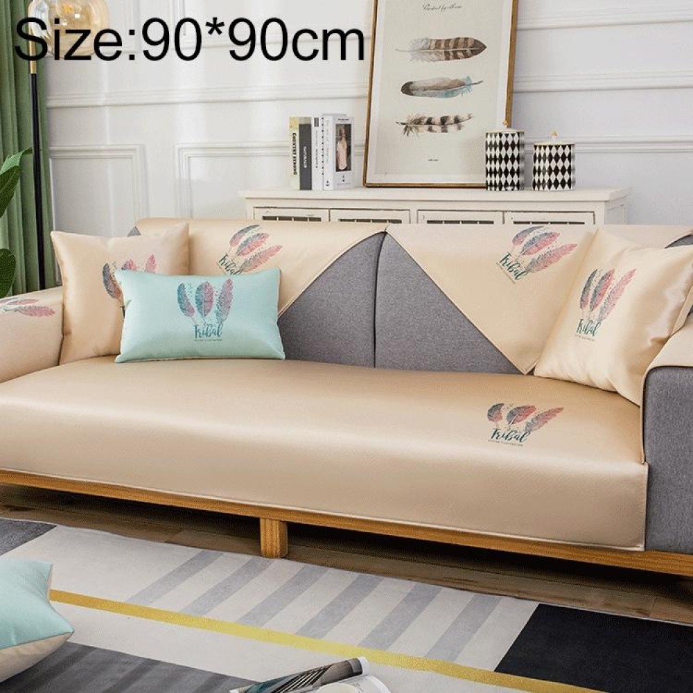 Feather Pattern Summer Ice Silk Non-slip Full Coverage Sofa Cover, Size:90x90cm(Gold)