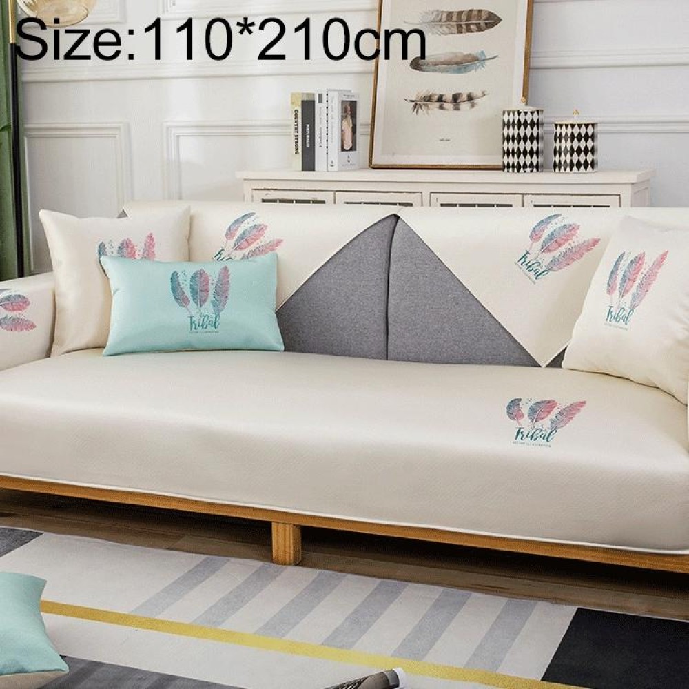 Feather Pattern Summer Ice Silk Non-slip Full Coverage Sofa Cover, Size:110x210cm(Creamy-white)