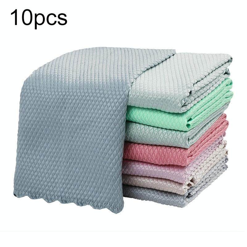 10 PCS Non-Marking And Easy-To-Dry Fish Scale Rags Kitchen Cleaning Towels, Random Color Delivery, Specification: 25x25cm(Bulk, No Packaging)
