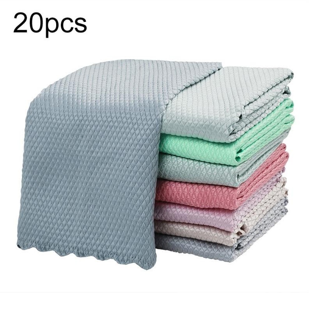 20pcs Non-Marking And Easy-To-Dry Fish Scale Rags Kitchen Cleaning Towels, Random Color Delivery, Specification: 25x25cm(Bulk, No Packaging)