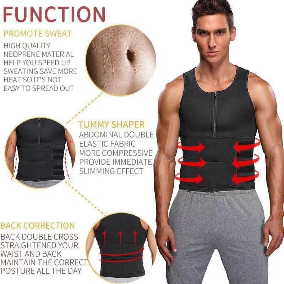 Neoprene Men Sport Body Shapers Vest Waist Body Shaping Corset, Size:M(Grey)