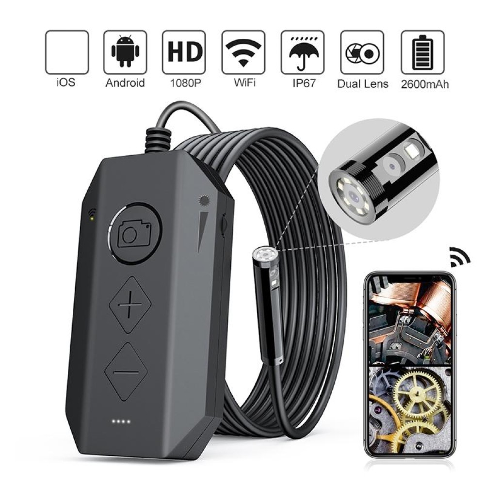 Y17 5MP 7.9mm Dual-lens HD Autofocus WiFi Industrial Digital Endoscope Zoomable Snake Camera, Cable Length:3.5m Hard Cable(Black)
