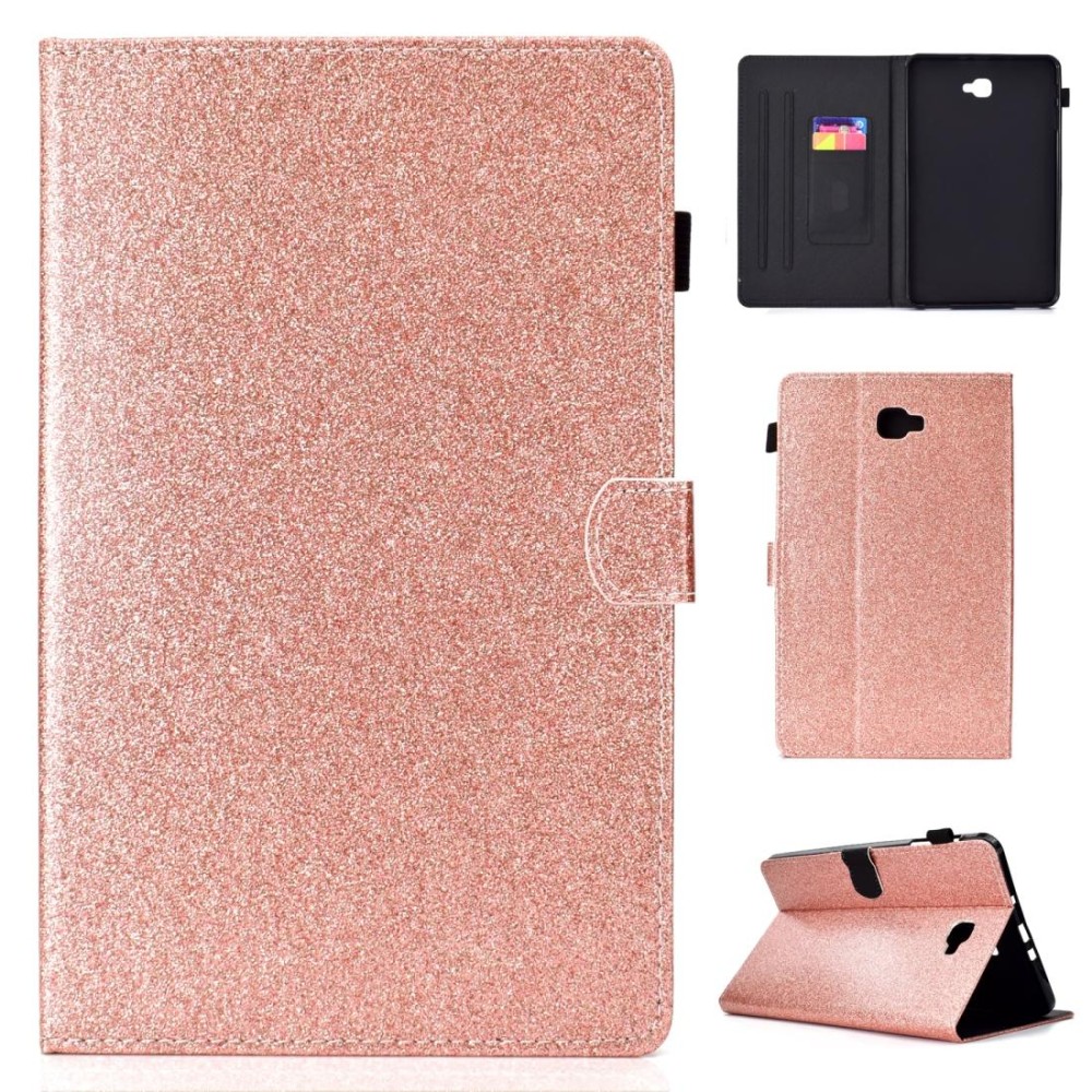 For Galaxy Tab A 10.1 (2016) T580 Varnish Glitter Powder Horizontal Flip Leather Case with Holder & Card Slot(Rose Gold)