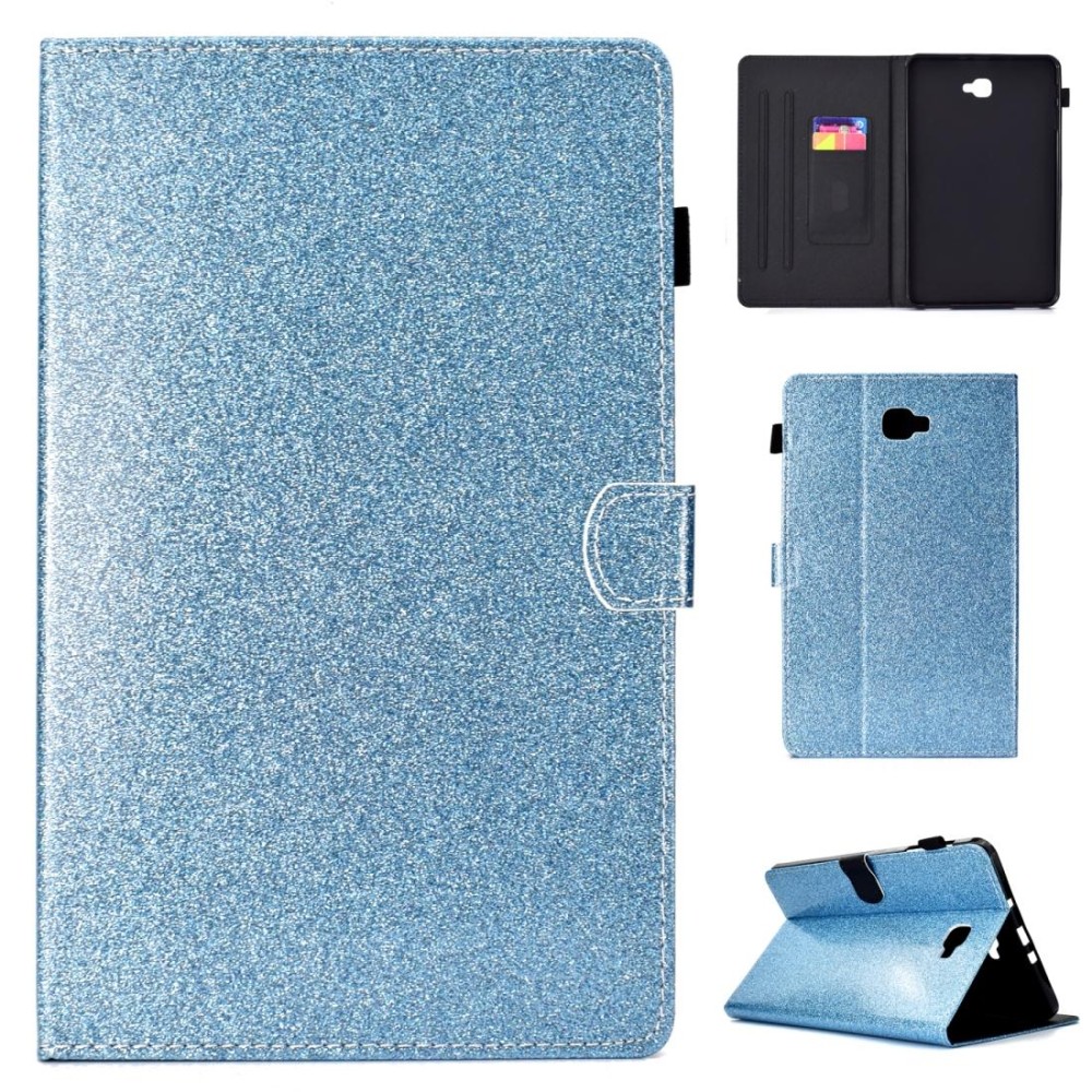 For Galaxy Tab A 10.1 (2016) T580 Varnish Glitter Powder Horizontal Flip Leather Case with Holder & Card Slot(Blue)