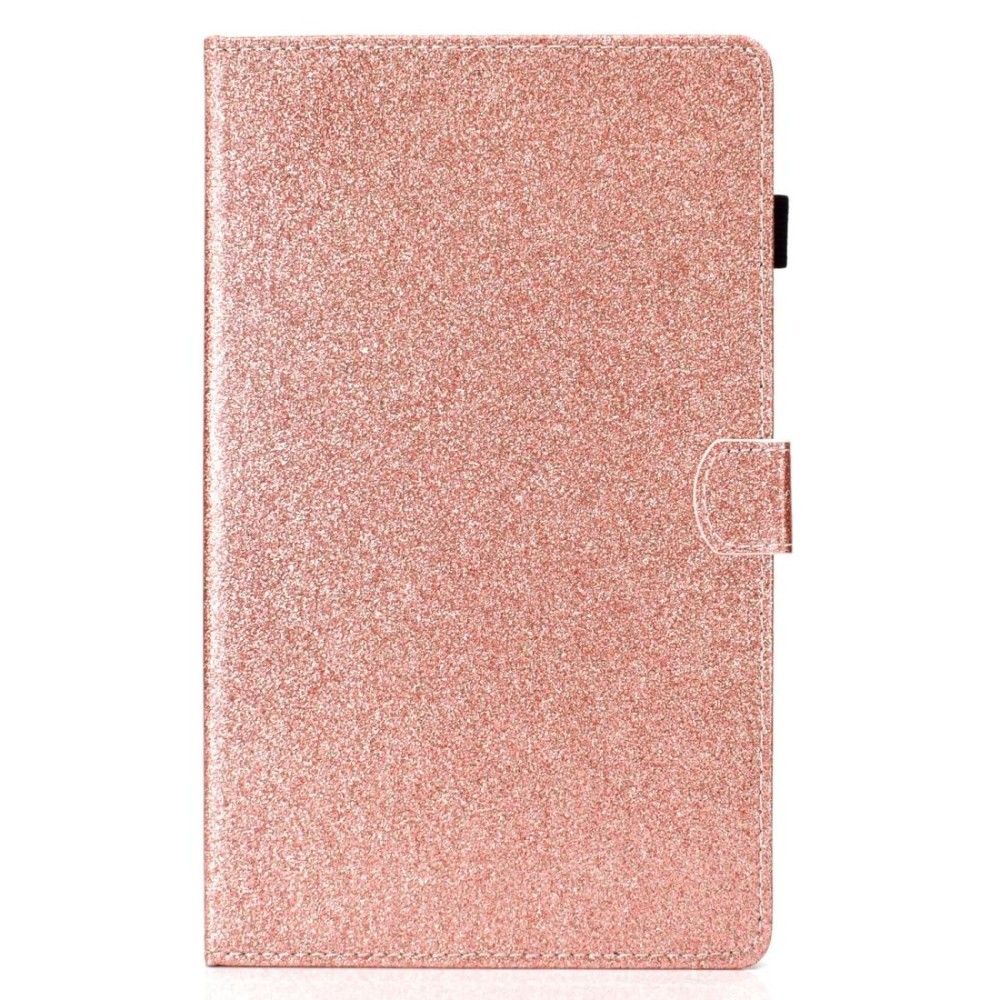 For Galaxy Tab A 10.1 (2019) T510 Varnish Glitter Powder Horizontal Flip Leather Case with Holder & Card Slot(Rose Gold)