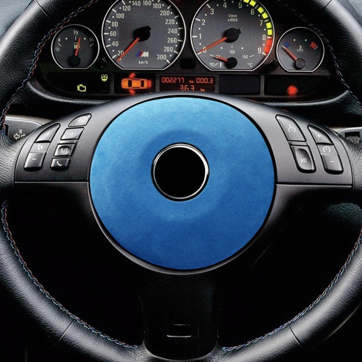 Car Suede Wrap Steering Wheel Decorative Cover for BMW M3 E46 2003-2012 / 3 Series, Left and Right Drive Universal(Sky Blue)
