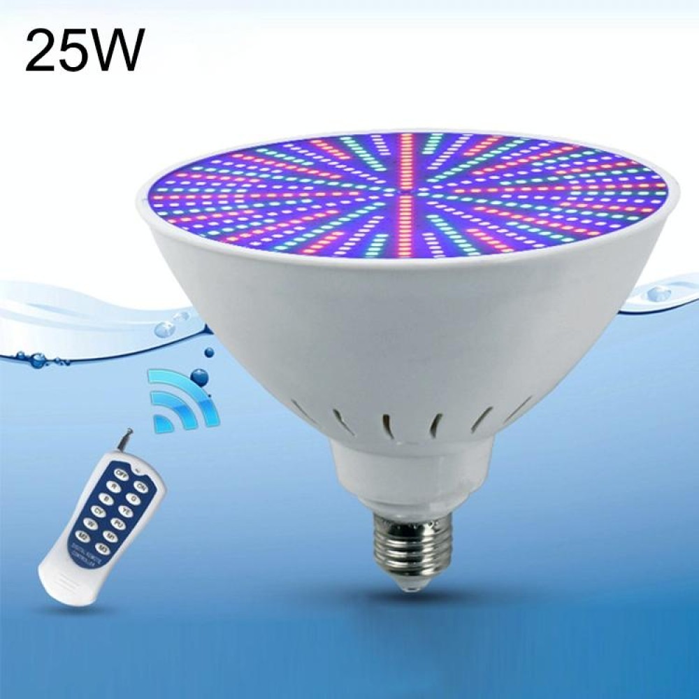 ABS Plastic LED Pool Bulb Underwater Light, Light Color:Colorful +12 Button Remote Control(25W)