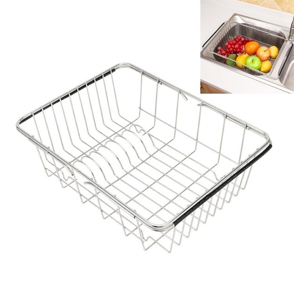Kitchen Dish Drainer Sink Drain Basket Washing Vegetable Fruit Drying Holder Stainless Steel Adjustable Rack, Size:Flat Bottom Style