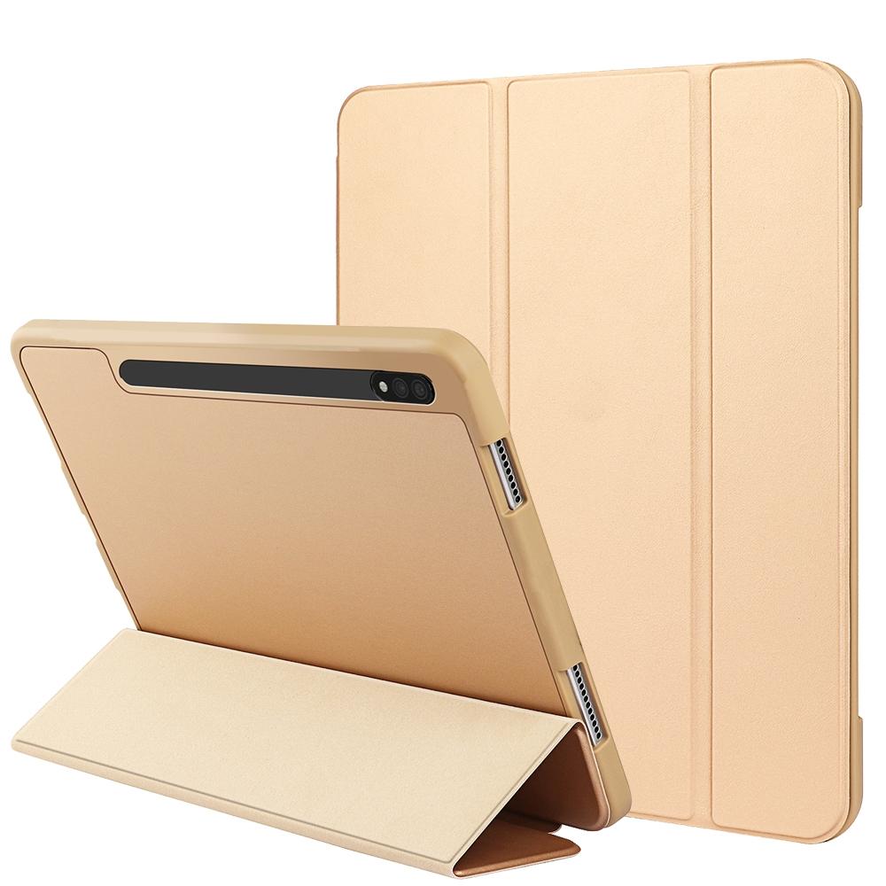 For Samsung Galaxy Tab S8 Ultra / X900 3-folding Honeycomb TPU Smart Leather Tablet Case(Gold)