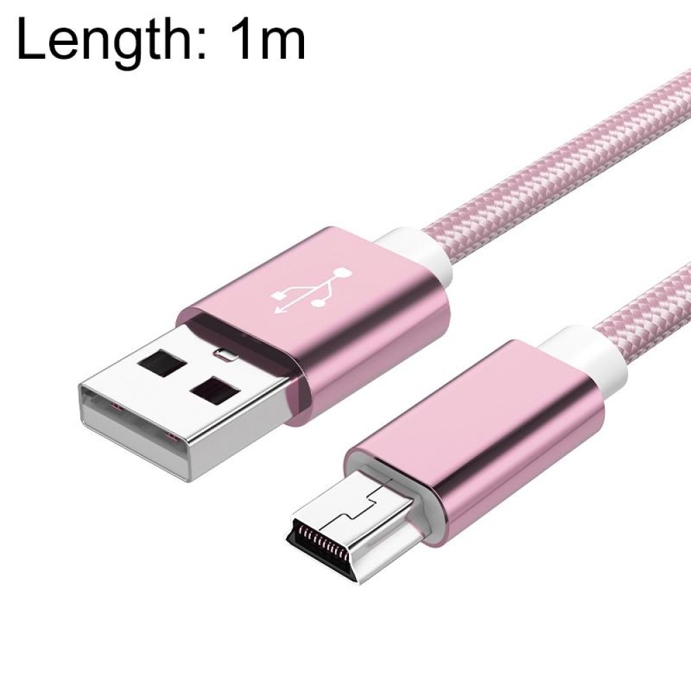 5 PCS Mini USB to USB A Woven Data / Charge Cable for MP3, Camera, Car DVR, Length:1m(Rose Gold)