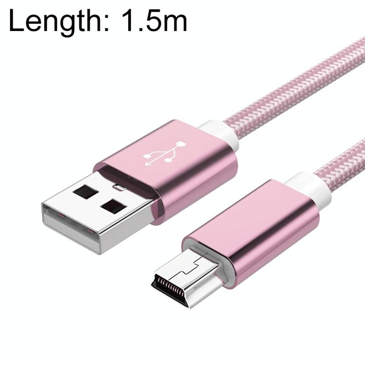 5 PCS Mini USB to USB A Woven Data / Charge Cable for MP3, Camera, Car DVR, Length:1.5m(Rose Gold)