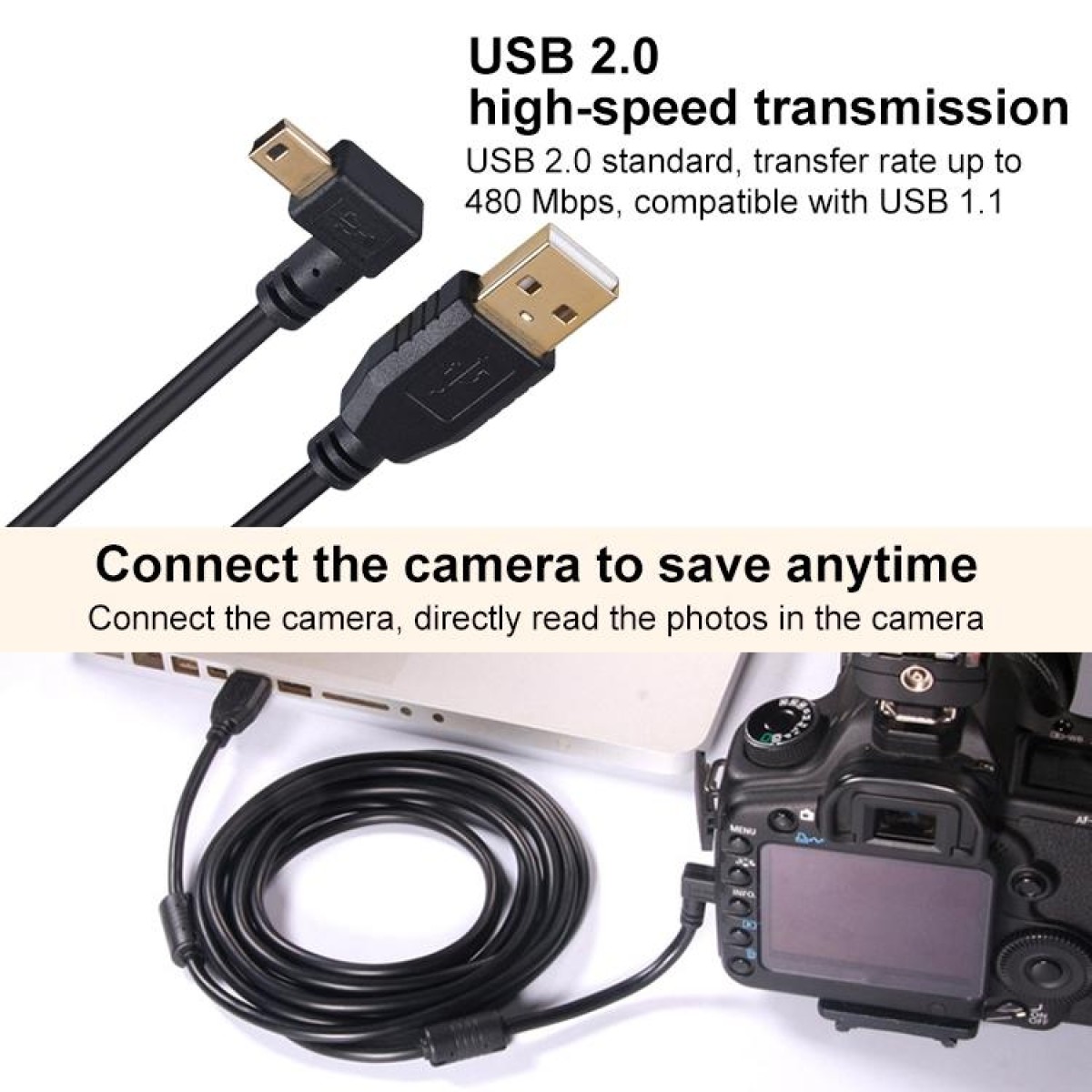 1.5m Elbow Mini 5 Pin to USB 2.0 Camera Extension Data Cable