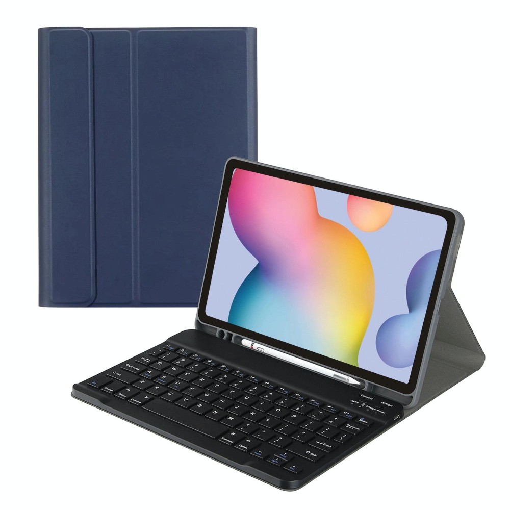 Square Cap Bluetooth Keyboard Leather Case with Pen Slot for Samsung Galaxy Tab S6 Lite(Dark Blue)