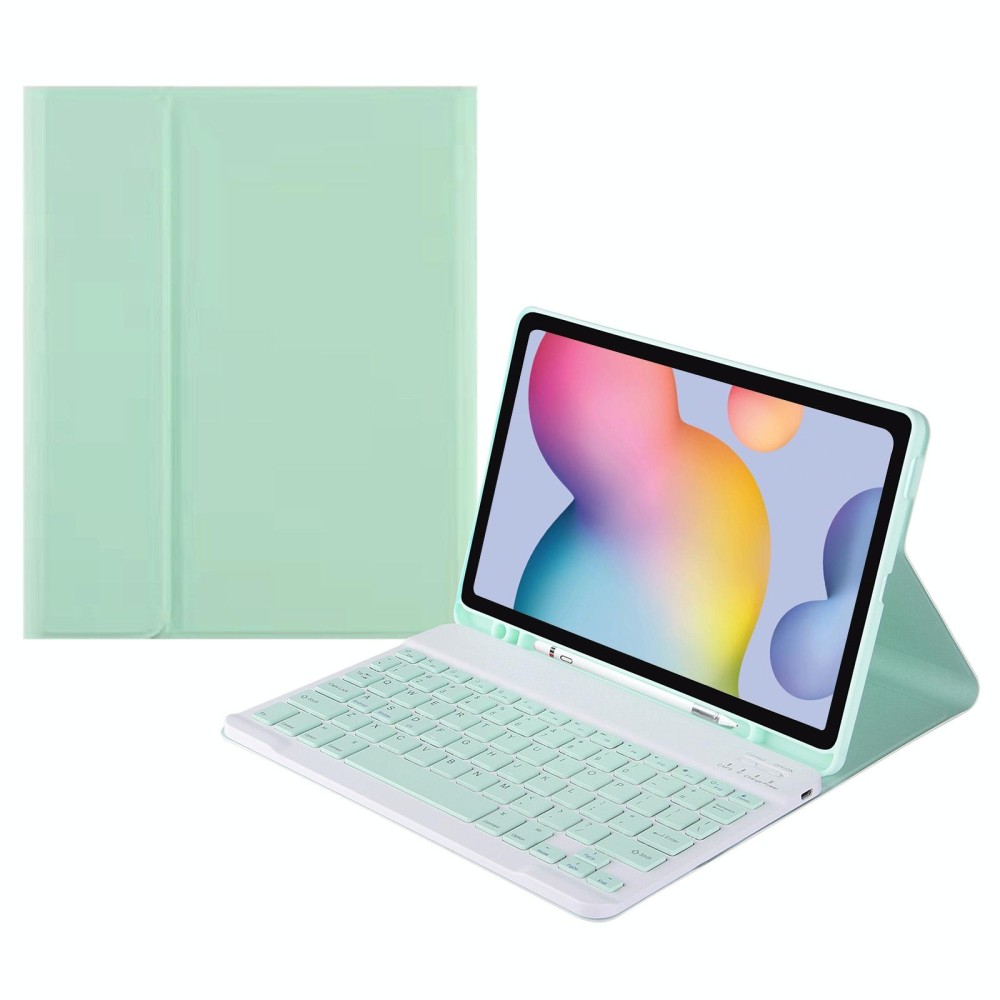Square Cap Bluetooth Keyboard Leather Case with Pen Slot for Samsung Galaxy Tab S6 Lite(Green)