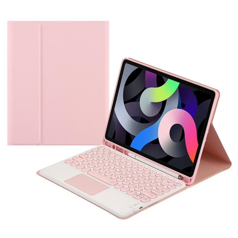 Round Cap Bluetooth Keyboard Leather Case with Pen Slot & Touchpad for Samsung Galaxy Tab S6 Lite(Pink+Pink Keyboard)